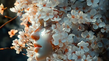 Sticker - Woman's Face Surrounded by Delicate Blossoms - Springtime Portrait