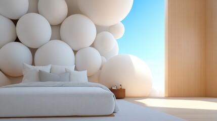 Sticker - A bed with white sheets and pillows in a room, AI