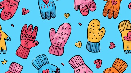 Poster - Cute cartoon pattern with gloves