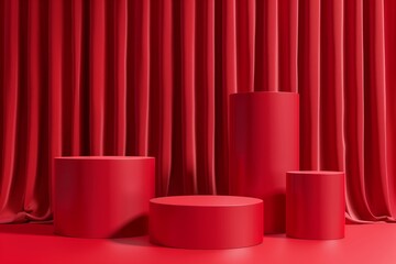 Wall Mural - A red curtain with a red stage set up in front of it