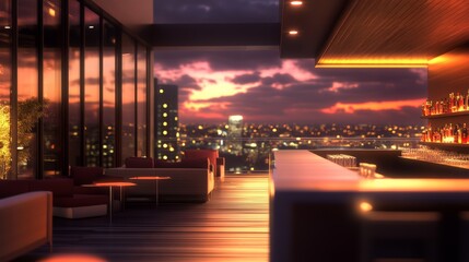 Wall Mural - Breathtaking Cityscape Sunset View from Luxury Rooftop Bar