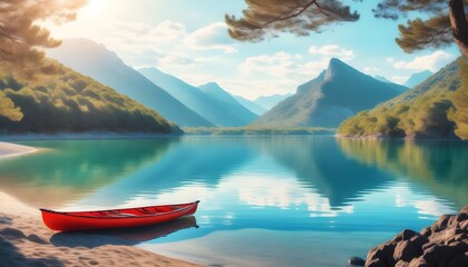 Wall Mural - Serene Lake Mirroring Verdant Hillside Beauty