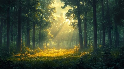 Canvas Print - Sunbeams Through the Forest: A Tranquil Landscape