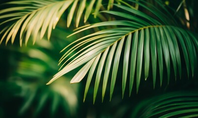 Close up of lush green palm tree leaf