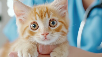 Canvas Print - A person holding a small orange cat in their hands, AI