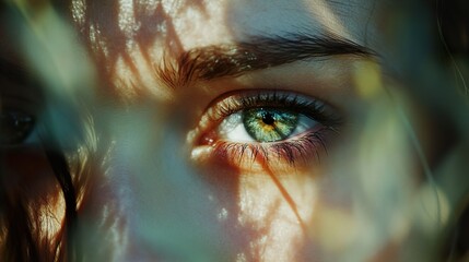 Poster - Close Up of a Woman's Eye with Sunlit Shadows