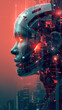 © Vero - woman's profile intertwined with complex circuits and digital patterns. This powerful representation of the human-machine
