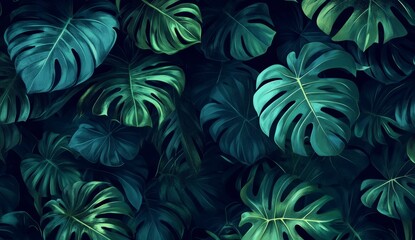 Wall Mural - Tropical leaves pattern. Wall decor. Photo wallpaper for the interior. A mural. A tropical pattern of different leaves.