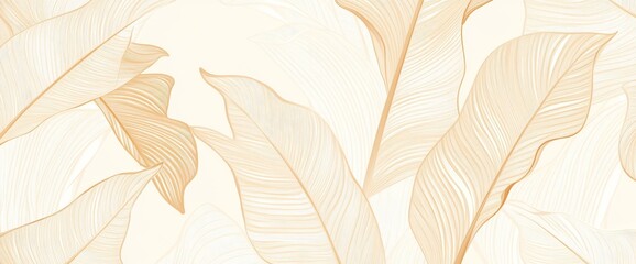 Wall Mural - In this hand drawn botanical jungle illustration for banners, prints, decorations, and fabrics, you can see tropical leaves, branches, and plants in an abstract line art pattern.