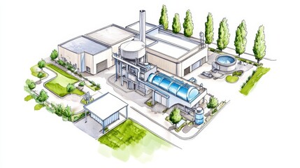 Industrial Facility Illustration for Creative Projects