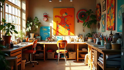 interior of a art room background