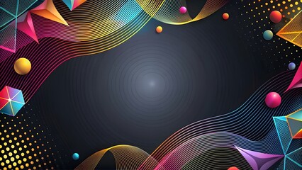 bright and colorful abstract shapes bordering a black background illustration