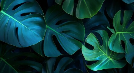 Background texture of tropical leaves with an abstract nature leaf green texture. A vintage dark tone, the picture can be used as a desktop background.