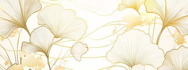 Wall Mural - Modern gold ginkgo line art background design.