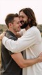 © Pixel Matrix - Image of Jesus embracing a young man with short hair conveying the loving embrace of the Lord Jesus Christ towards his children