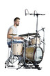 © Alene Pierro - A man playing drums on stage. Portrait of a musician. No background png.