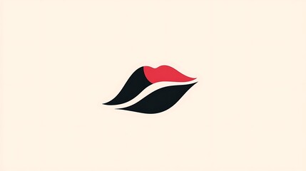 Canvas Print - Abstract lips logo design with red and black colors.