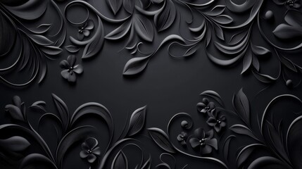 Wall Mural - The wallpaper has a vintage floral ornament on a black background