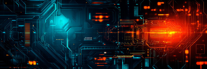 Abstract data tech banner background. digital pattern in gradient of blue red colors. concepts of futuristic technology