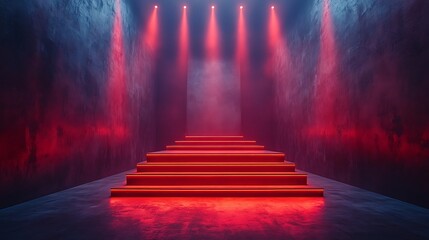 Poster - Red Carpet Stage with Spotlights and Smoke for Product Presentation