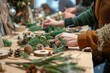 © Mutimul - A group of people are decorating a Christmas tree with pine cones and berries, generative ai image