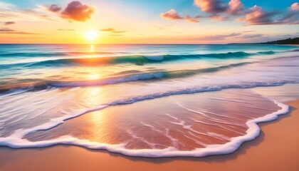 Wall Mural - Serene Sunset Over Mesmerizing Beach Waves in Stunning 8k Macro Photography