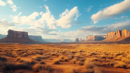 A desert landscape with a series of arches in the distance