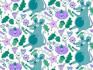 Halloween animals seamless mouse and pumpkins pattern for wrapping paper