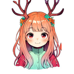 Sticker - Cute Anime Girl with Antlers