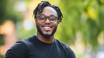 Poster - A man with glasses and a beard is smiling and looking at the camera