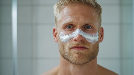 Poster - A man with a beard and a white face mask