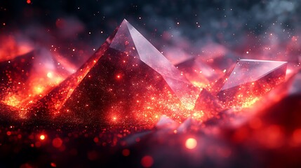 Sticker - Abstract 3D rendering of glowing red pyramids with fire and smoke