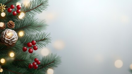 Poster - A Christmas tree with red berries and a white pinecone