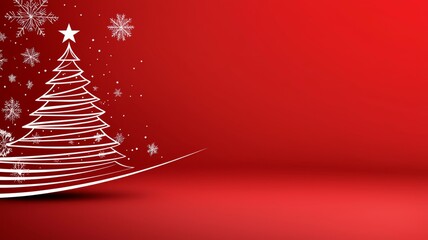 Poster - A red background with a white Christmas tree in the foreground