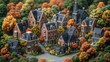 © atar - 3D Rendered Miniature Village in Autumn Forest Scene
