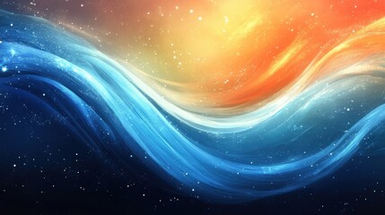 Wall Mural - Abstract illustration of cosmic waves blending blue and orange hues. Digital wallpaper design.