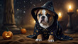 © arief - a bulldog puppy dressed in a wizard robe and hat