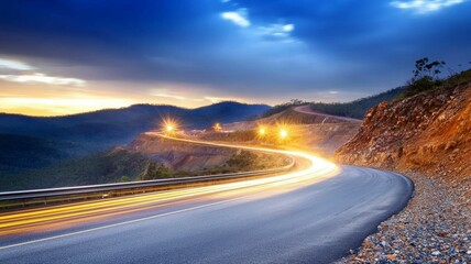 Sticker - A long, curvy road with a bright light shining on it