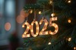© ilyaska - 2025 new year celebration ornament hanging on christmas tree with lights