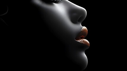 Canvas Print - Close up Profile of a Woman's Face with Red Lips in Shadow