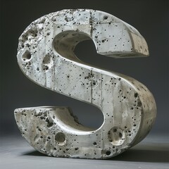 3D rendering letter S with textured concrete sculpture.