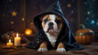 © arief - a bulldog puppy dressed in a wizard robe and hat