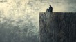 © Татьяна Макарова - Man sits alone on cliff edge, contemplating