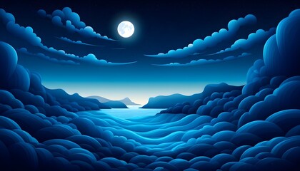 Wall Mural - Moonlit rocky coastline with serene ocean waves and majestic cliffs in a fantastical landscape