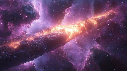 Wall Mural - abstract cosmic nebula background with bright glowing orange and purple space clouds