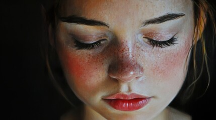 Canvas Print - Close-Up Portrait of a Woman with Freckles and Closed Eyes