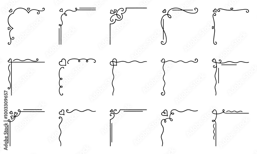 Decorative corners frames doodle set. Vintage decorative angle border ...