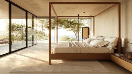 Wall Mural - Modern Minimalist Bedroom with Scenic View