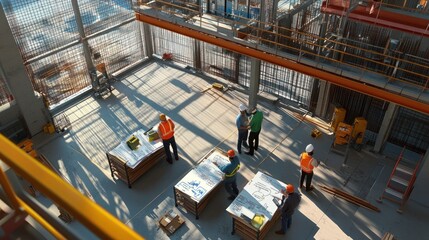 Wall Mural - generate a photo realistic image of a lean management workshop for a construction project, with proc