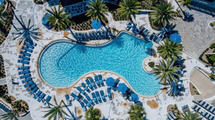 Poster - Aerial View of Vibrant Swimming Pool with Palm Trees